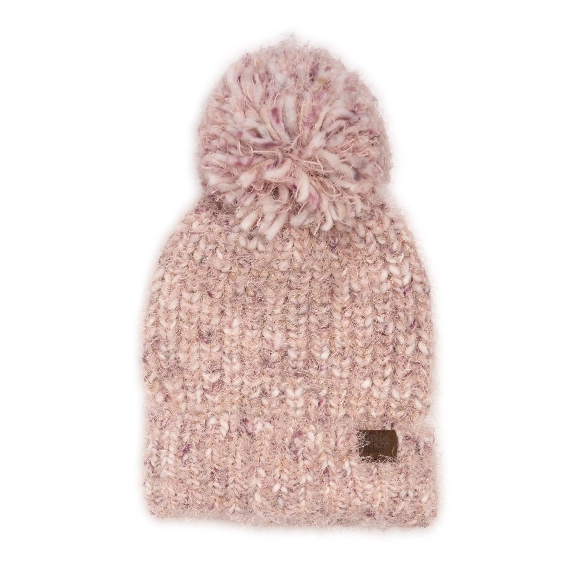 Women's Space-Dye Marl Beanie, Chunky Eyelash Knit Plush Fuzzy Hat with Pom, Warm and Cozy Winter Fashion Accessory, Plush Fuzzy Hats, Knit Beanie Hats