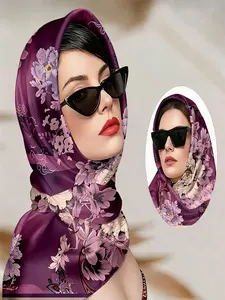 Versatile Hair Scarf with Serene Peony Motif, Layered Botanical Elements, Luxurious Tones, Perfect for Festive Occasions