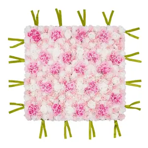 1*1m Artificial Flower Wall Panels, Flower Wall Mat Silk Rose Flower Panels Light Pink White Dahlia