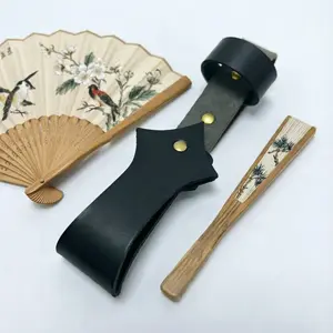European and American Medieval Folding Fan PU Storage Clip, Leather Folding Fan Belt Clip, Leather Folding Fan Case, Elegant Design