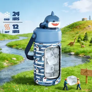 #Summervibes, POWCAN 12oz Kids Insulated Water Bottle, Cute 3D Character Tumbler, 2-in-1 Straw & Spout Lid, 24H Cold Retention, Leak-Proof BPA-Free Stainless Steel Cup for School Outdoor ,Father's Day Gift