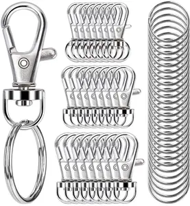 100PCS Swivel Snap Hooks with Key Rings, Premium Metal Swivel Lobster Claw Clasps Assorted Sizes (Large, Medium, Small) for Keychain Clip Lanyard, Jewelry Making, Crafts, Silver Sucrown