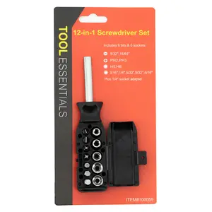 WorldWide Sales Online Tool Essentials 12 Piece Screwdriver Bit & Socket Set with In Handle Storage