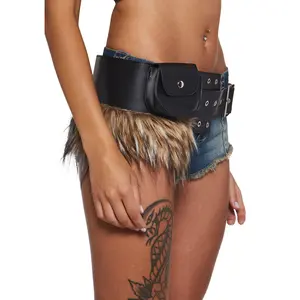 Land Escape Fur Buckle Belt With Pouch