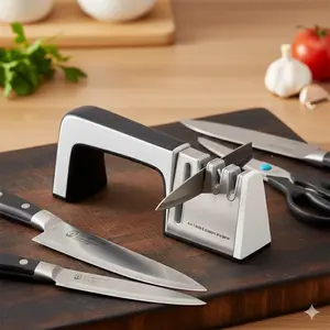 Professional Chef Knife Sharpener Set, Tungsten Steel Diamond Ceramic Wheel, Multi-Stage Sharpener for Kitchen Knives, Axes & Scissors, Portable Home & Commercial Use, Non-Slip Handle, Double-Sided Edging