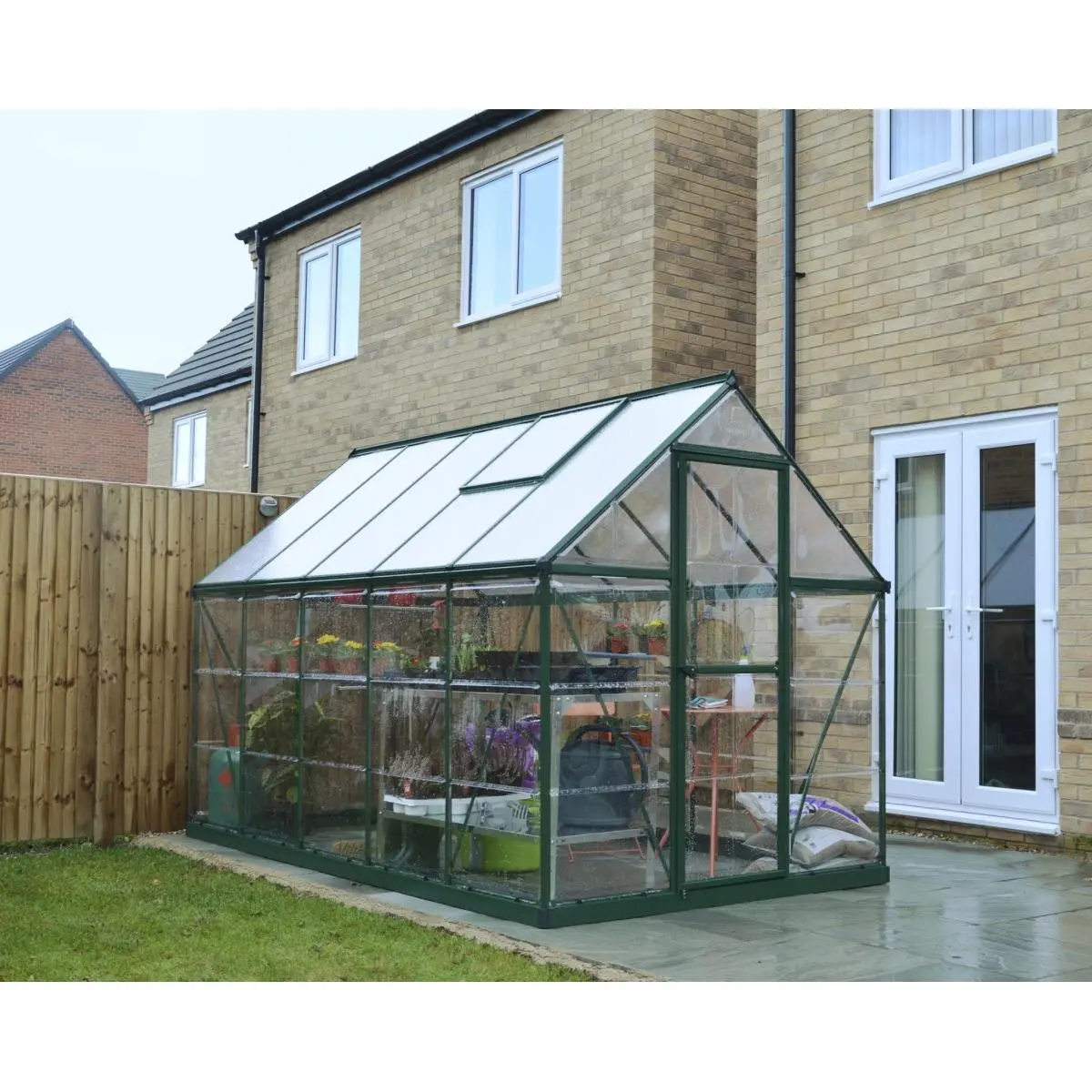 212 MAIN 6 x 10 ft. Hybrid Hobby Greenhouse - Green, Polycarbonate Greenhouse with DIY Kit, UV Protection, Temperature Control, Outdoor Aluminum Frame