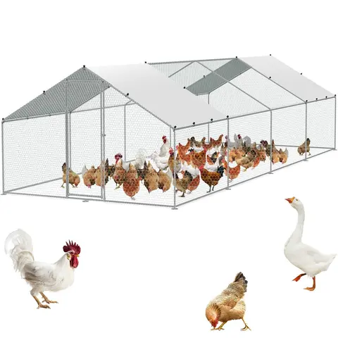 VEVOR Salt-Spray Tested Galvanized Steel Large Chicken Coop Enclosure, 3x7.83x1.99m/9.88x25.69x6.53ft Multi-Species Pen for Backyard Farm Poultry, 1" Thick Hex Mesh Cover, Walk-In Design, Spire Roof, Easy Access, 4-Side Airflow Vents, Security Lock