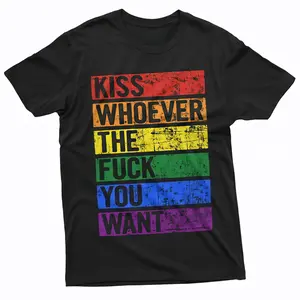 LGBTQ Gay Lesbian Pride Month T-shirt Kiss Whoever you Want Mens Unisex Womens Tee Shirt Pride Flag Shirt