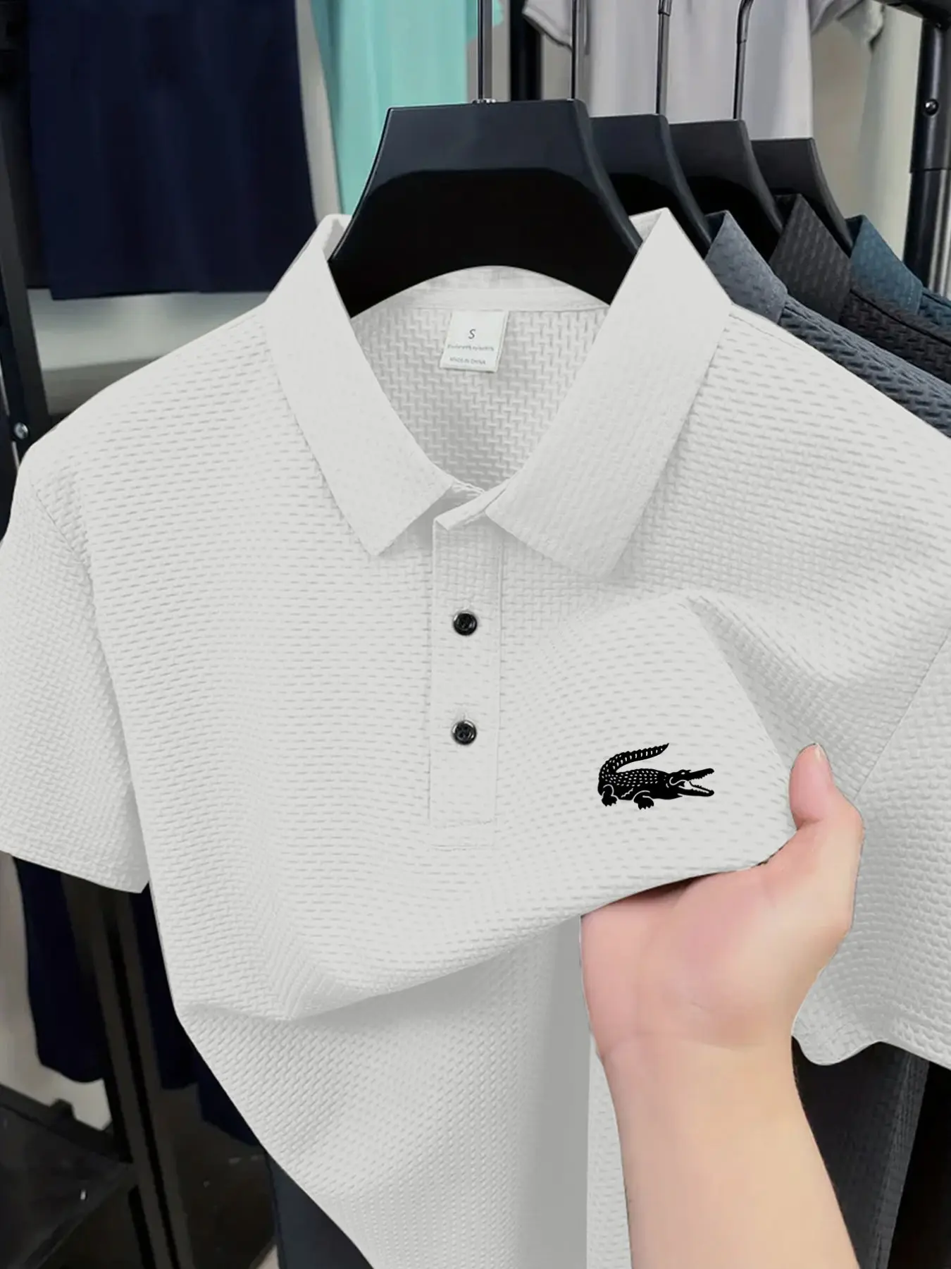 Crocodile Golf Course Men's Polo Professional Quick Drying Elite Social Robe Men's Ice Sensation Quick Drying Polo Shirt Polyester Spandex Blended Summer Moisture wicking