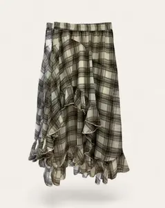 Plaid Asymmetrical Ruffle Skirt