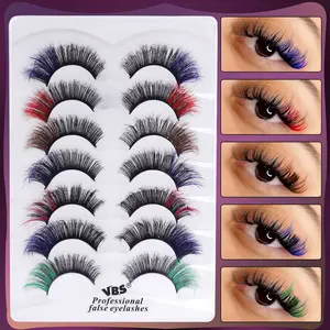 7 Pairs VBS Professional 3D Colored False Eyelashes Set, Mixed Curl Voluminous Anime Cosplay Style, Unscented Multi-Length 10-15mm, for New Year Cosplay Party Stage Makeup and Performance Cosmetic