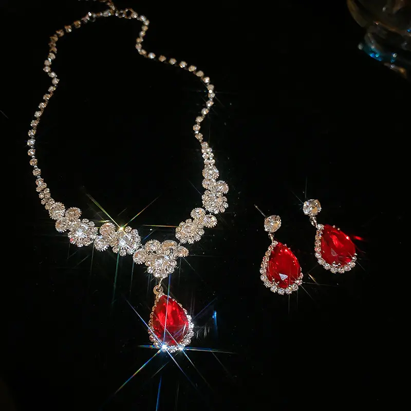 Women's 2-Piece Teardrop Rhinestone Crystal Jewelry Set - Adjustable Collarbone Necklace & Stud Earrings, Luxe Sparkling Casual Rhinestone Jewelry Sets for Party, Holiday Gift, Casual Jewelry Sets