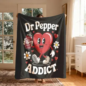 Dr Pepper Heart Cartoon Flannel Throw Blanket, Large Size, Soft Lightweight Warm, Perfect for Bed Sofa Office Camping Travel, Valentine's Gift, Slogan Print Blanket, Heartwarming Blanket Gift