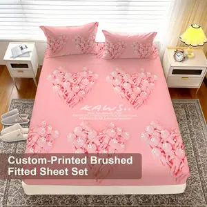 Playful Heart - Shaped KAWS Printed Sheet Set, Floral Color, Multiple Sizes Available, Three - Piece Bedding Set for Bedroom, Home Decor, Hotel, Ideal for Gifting, Perfect for Home Bedroom Decoration, Hot - Selling Bedding Set on Temu