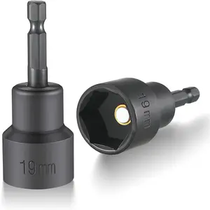 2 Pack RV Scissor Jack Socket, 3/4" or 19mm Drill Adapter with 1/4" Hex Shank, Camper Trailer Stabilizer Jack Tool for RV, Car, Travel Trailer Leveling(Black)