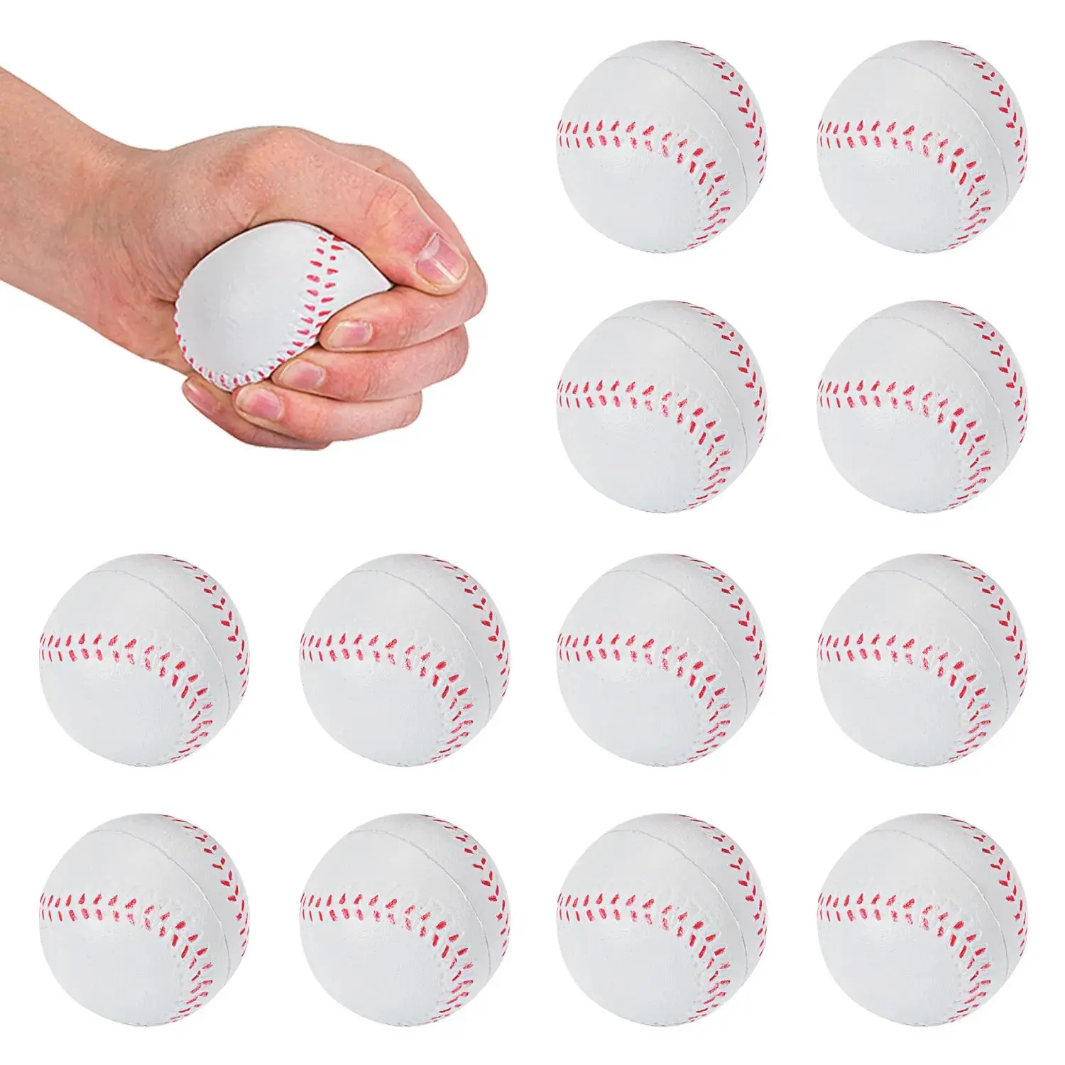 2 1/2" Realistic Baseball Red and White Squishy Stress Balls - 12 Pc.