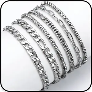 6count Silver Bracelets for Men Stainless Steel Cuban Chain Bracelet Silver Chain Bracelet Set 316L Stainless Steel Figaro Rope Cuban Link Bracelet Jewelry for Men/Women-USA