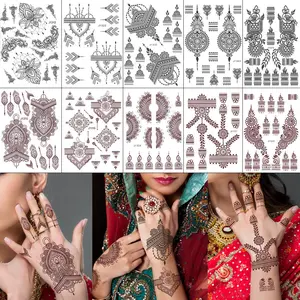 10 Sheets Henna Tattoos Temporary Henna Stickers 5P Black + 5P Brown Tattoo Stickers Women Body Art Stickers for Wedding Party (5 Brown+5 Black)