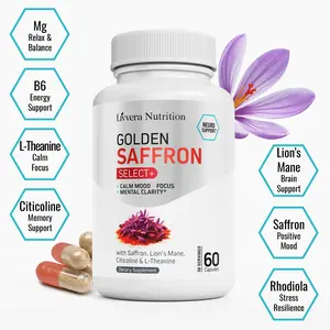 Golden Saffron Select+Supports mood, focus, and clarity of thought. Emotional balance, memory, energy, brain cell structure, alpha rhythm stabilization, ideal for stress relief, relaxation of the nervous and muscular systems. Suitable for vegans