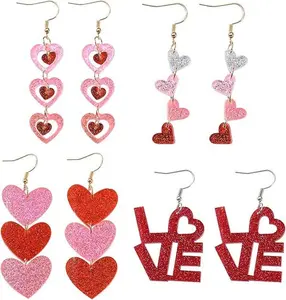 4 Pairs Valentine’s Day Earrings for Women – Love Heart Dangle & Drop Earrings Set, Romantic Jewelry Gift for Her, Wedding & Party Accessories