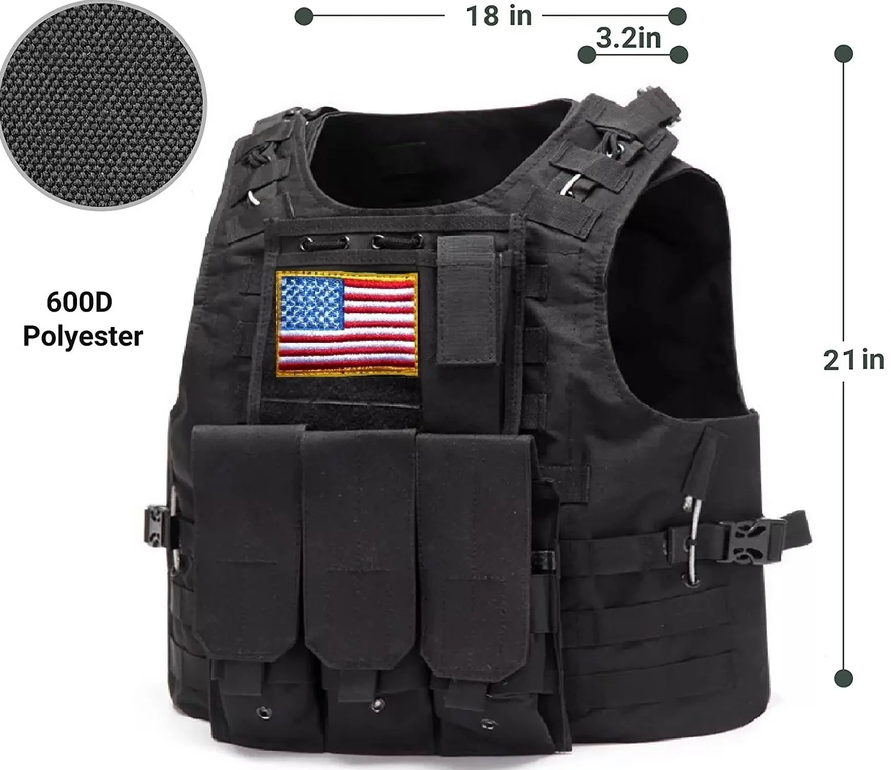GALAXYLENSE Universal Airsoft Hunting Paintball Tactical Vest - Breathable Polyester, Multi Pockets, Adjustable Size, Heavy Duty Back Loop System
