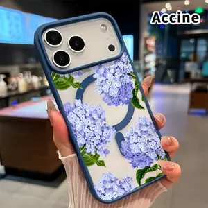 Magnetic Phone Case for iPhone 17 Pro Max 16 Plus 15 14 13 12 11 Air E Lavender Hydrangea Grace Transparent Acrylic Scratch-resistant skin-friendly feel Smartphone Cover
