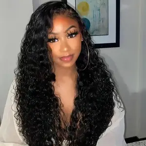 [3 IN 1 Half Wig] Glueless Human Hair Kinky Curly Wig Wear And Go Upgrade 3 IN 1 Half Deep Wave Wig With Drawstring Seamless Clip Ins Flip Over For Women