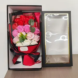 Complete Gift Box of 18 Artificial Roses, Realistic Faux Flowers with Leaves for Wedding, Birthday & Home Table Decor
