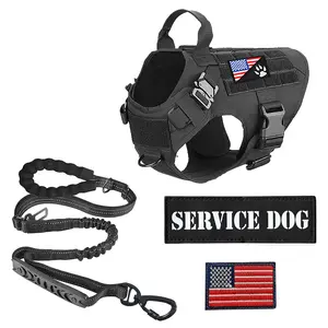 New Tactical Dog Harness and Leash for Summer Heavy Duty Dog 4 in 1 Multifunvtional - Work Dog Vest with Handle and leads set for Hiking and Walking  Training - Petnanny Dog Harness Service Dog Vest for Large Breed Dog, Hook and Loop Pabel , Pet Dog Vest