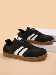 Large Size Lace-Up German Training Shoes, Student Leopard Print Patchwork Casual Versatile Soft Sole Sneakers, Size 43 Trendy