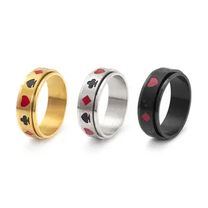 Poker pattern rotatable titanium steel ring with a unique design
