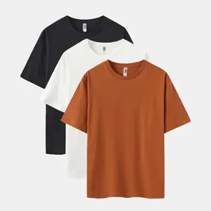 Men's Classic Casual Short-Sleeve Round Neck Plain T-Shirt Set, 3-Pack Solid Colors (Black/White/Cinnamon Stick)