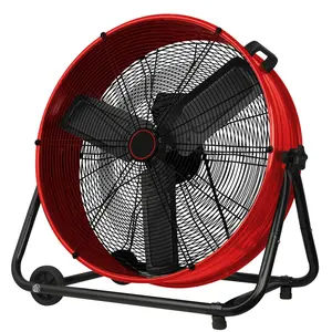 24 Inch Heavy Duty Industrial Drum Floor Fan, High Speed Metal Air Circulator with 3 Speed Levels & 360° Tilt Angle, Portable Design with Handle & Casters for Garage Warehouse Workshop Commercial Space