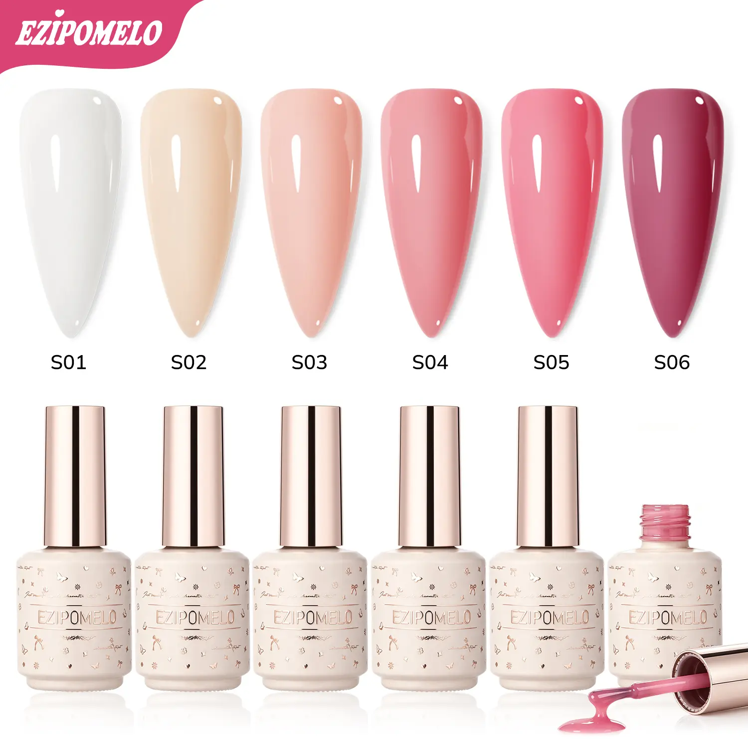EZIPOMELO 5-in-1 gel nail polish set 6pcs, ranging from milky white and nude pink to neutral tones. This gel polish requires no additional top coat, extension gel, base coat, builder gel,or color gel, gift for women Blend Daily, Nail Art Nail Care French,