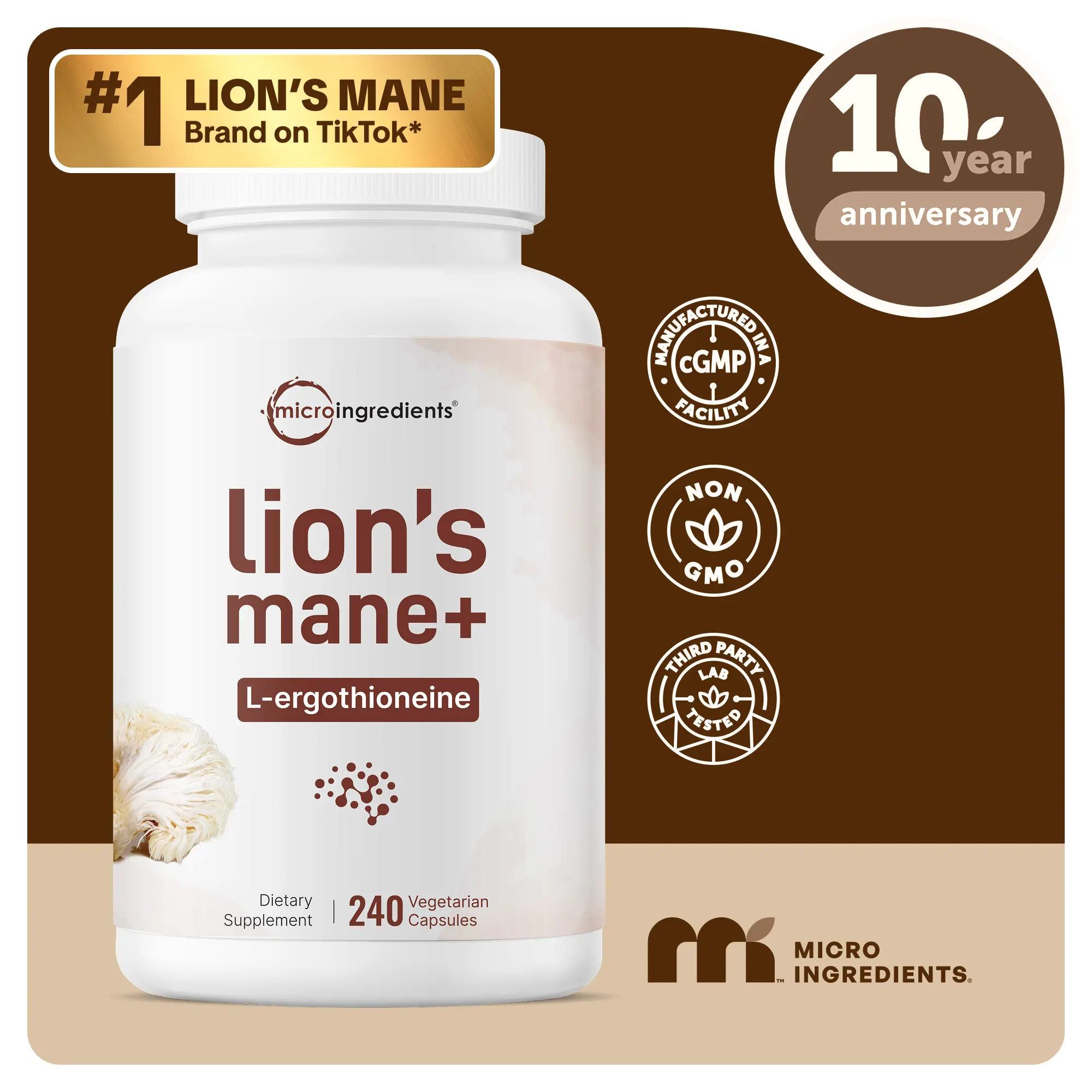 Micro Ingredients Lions Mane with L-Ergothioneine | 240 Vegan Capsules, 8,400 mg Herbal Equivalent, Ultra Strength Lions Mane Supplement Micro Ingredients Lions Mane with L-Ergothioneine | 240 Vegan Capsules, 8,400 mg Herbal Equivalent, Ultra Strength Lions Mane Supplement