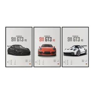 3pcs/set Unframed Pop Black And White France Luxury Sports Car Poster Wall Art 911 GT3 RS Turbo On Canvas Print Garage Living Room Decor