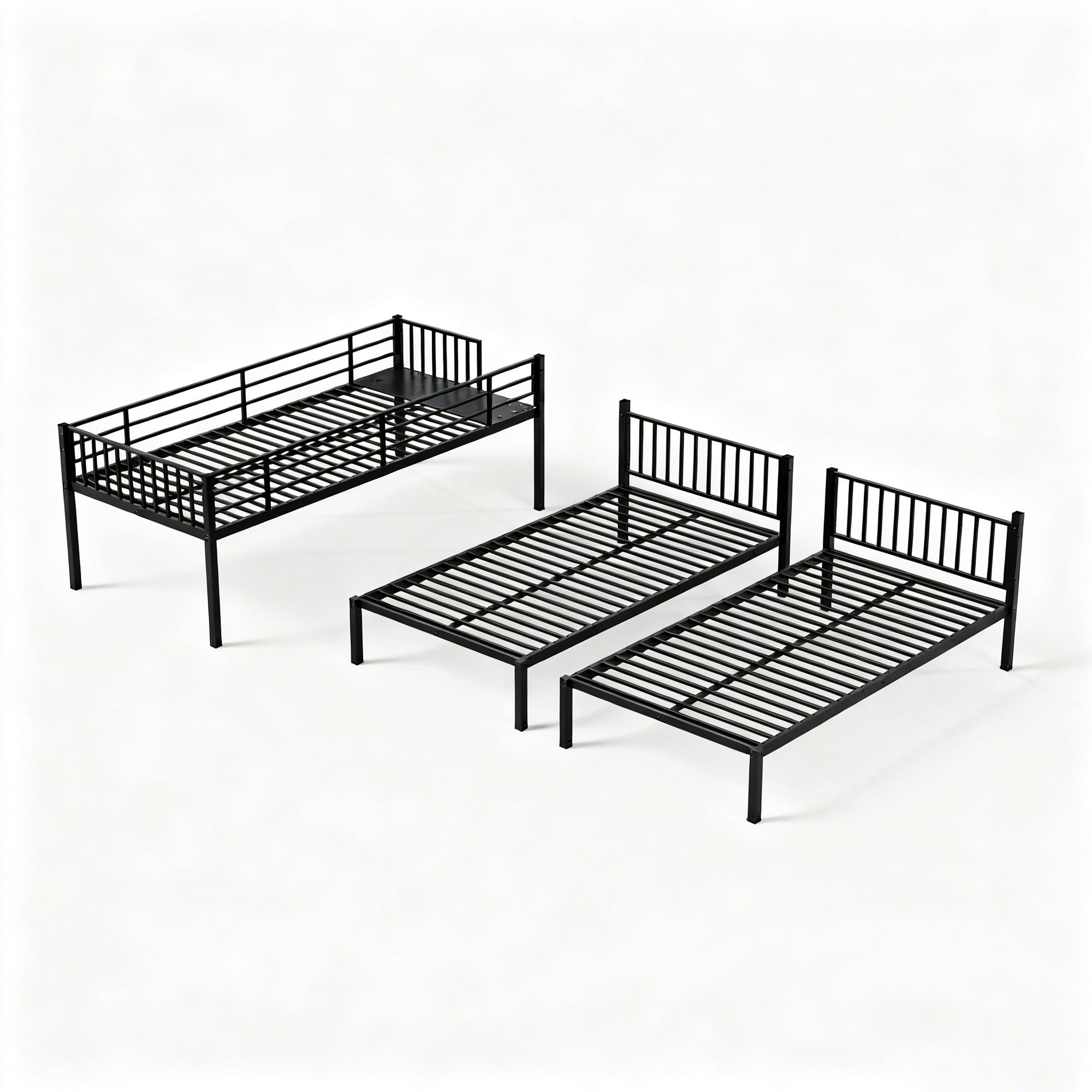 Triple Bunk Bed for Kids, Detachable Twin Over Twin Over Twin Metal Bunk Bed with Guardrails, Ladder & Storage, Converts to 3 Separate Twin Beds, Easy to Assemble (3 Bunk Beds for Kids)