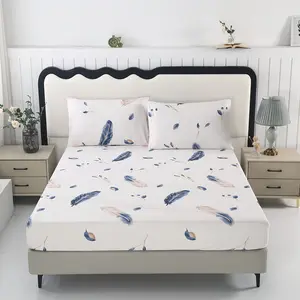 3pcs Feather Print Bedding Set, Bedsheet Sets, Includes 1 Mattress Cover and 2 Pillowcases, Soft and Breathable Sheets, Suitable for Bedroom, Bedroom Essential