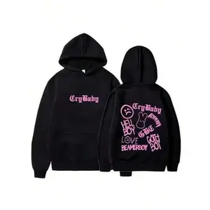 Autumn And Winter Warm Hoodies Lil Emo Rap Peep Hip Hop Printed Sportswear Fashion Street Wear Men's And Women's Warm Hoodies-Graffiti-Inspired Graphic Hoodie - Men's Loose Fit Urban Fashion Statement