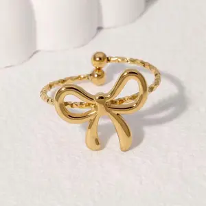 Gold Stainless Steel Adjustable Bow Ring