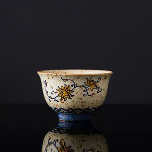 Hand-Painted Blue & White Firestone Red Tea Cup | Traditional Chinese Kung Fu Tea Master Cup, Vintage Ceramic Teacup for Tea Lovers