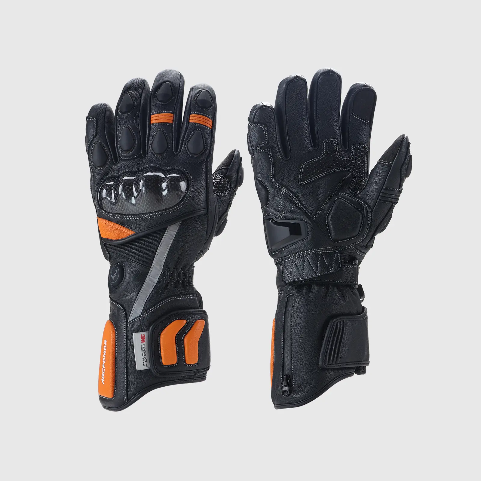 Arcfomor Tempest Carbon Fiber 7.4V Power Heated Motorcycle & E-Bike Gloves - PRIMALOFT Insulation, Waterproof Touchscreen, Deep Heat Penetration, 2X 3000mAh Rechargeable Batteries for Winter Riding (1 Pair)