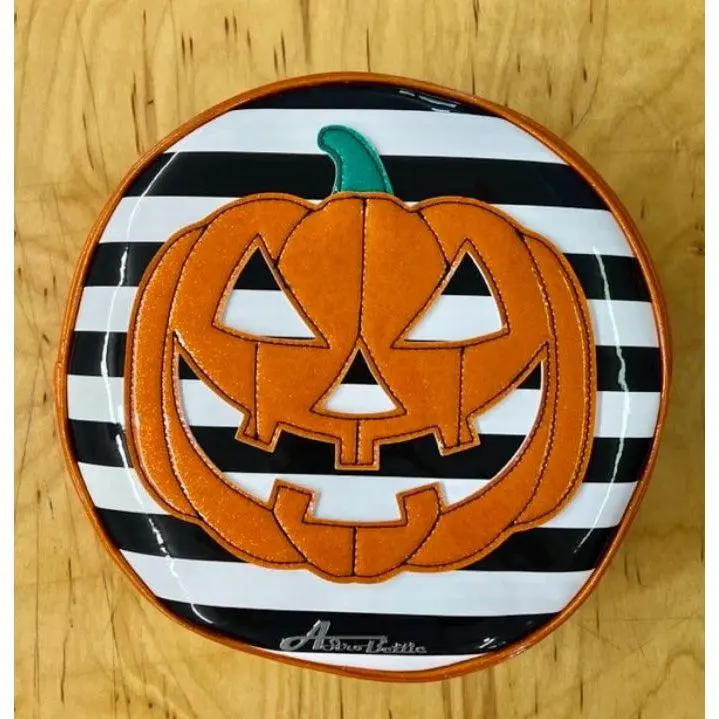 Women's StarStruck Jack-O'-Lantern Crossbody & Shoulder Bag - Halloween Holiday, Adjustable Strap, Orange Glitter, Striped Design, Cell Phone Pocket, Cell Pocket