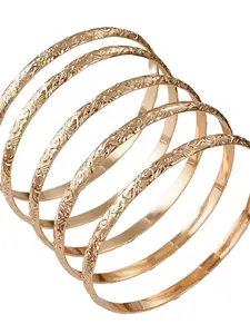 Boho Hawaii Pattern Carved Copper Bangles Stackable Set, Kc Gold Plated, Daily Wear, Commuter Friendly, Mother's Day & Valentine's Gift