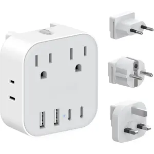 European Travel Plug Adapter Set, 8-in-1 Travel Adapter with 4 Outlets, 4 USB Ports (2 USB C),  to UK/EU Universal Travel Adapter, International Power Adapter with Type G/E/F/C Detachable Plugs