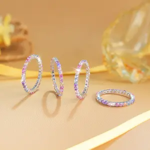 925 Sterling Silver Rainbow Full Band Zircon “Eternal” Ring; Stackable Wedding and Promise Rings; Ideal Gift for Birthdays, Valentine’s Day, and Anniversaries