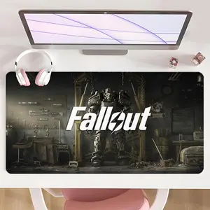 [Mouse Desk Pad] Non-Slip Mouse Pad Large Gaming Mouse Pad With Rubber Base & Stitched Edge Fallout Power Armor Vintage Design Desk Top Protector Mat For Home & Office Use Perfect Gift For Gamers
