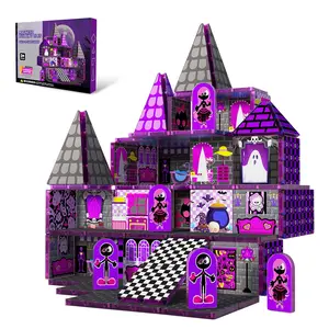 Dollhouse Magnetic Blocks-48/52PCS Magnetic Building Blocks Set，Purple Dollhouse Magnetic Tiles, Build Mine Magnet World，Magnet Cubes ,STEM Montessori Chirldren Sensory Toys  for Kids Boys Girls Ages 4-8 Christmas Birthday Gifts,Multifunction