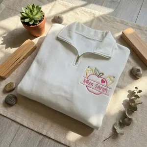 Custom Name Teacher Quarter Zip Sweaters, Personalized Embroidery Teaching Sweaters, Custom Teacher Name Shirt, Appreciation Gift Educator