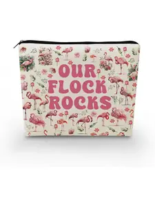 Flamingo Lovers Gift Pink Flamingo Canvas Makeup Bag Our Flock Rocks Organizer Accessories Zipper Pouch Flamingo Bird Gift for Flamingo Lovers Women Friends, asnt0415, Printed Makeup Bag With Makeup Storage Bag